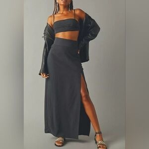 Free People Nikki 2 Piece Set Boho‎ Maxi Skirt & Top Noir Black  Festival Party